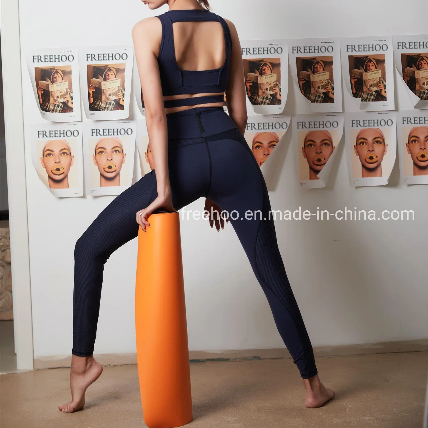 High quality/High cost performance Custom Workout Navy Hollow out Quick Dry Fitness Yoga Wear