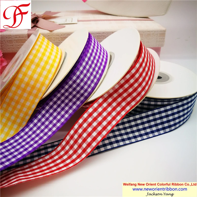 High quality/High cost performance  100% Polyester Gingham/Check Ribbon for Gifts/Wedding/Wrapping/Seasons Decoration /Christmas/Packing/Garment/Bows