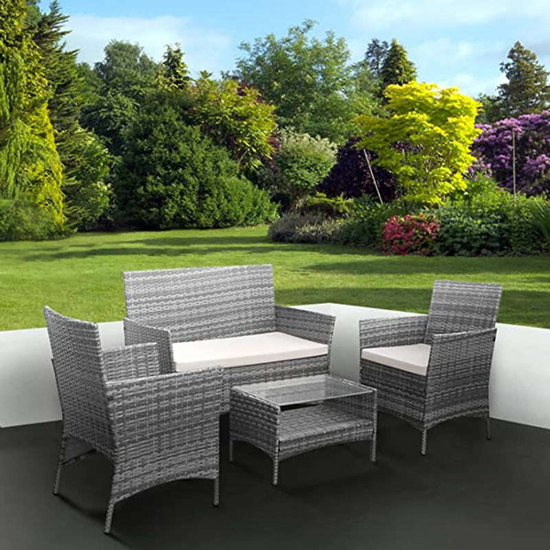 4PC Rattan Garden Furniture Set Outdoor Lounger Chair and Table Bistro Set for Lawn and Patio