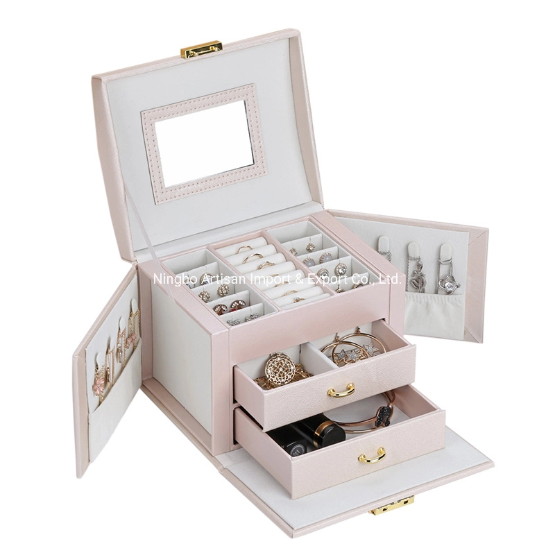 Black Nude Pink Side Drawer Luxury Eco-Friendly PU Jewelry Box