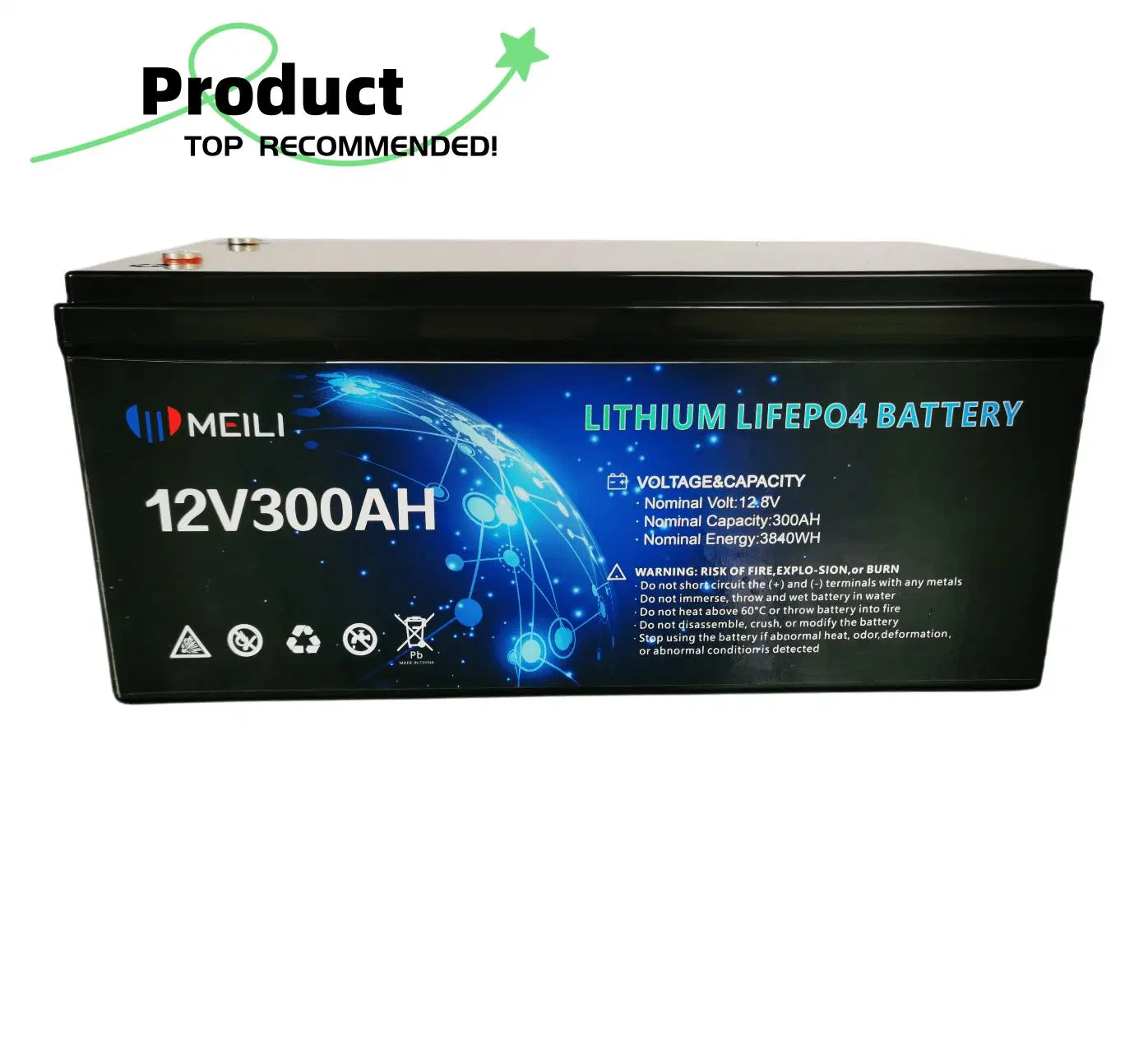 Uyang 12,8V 300AH 3,84kwh portátil de plástico de la caja de batería recargable de la energía LiFePO4 batería de fosfato de hierro de litio