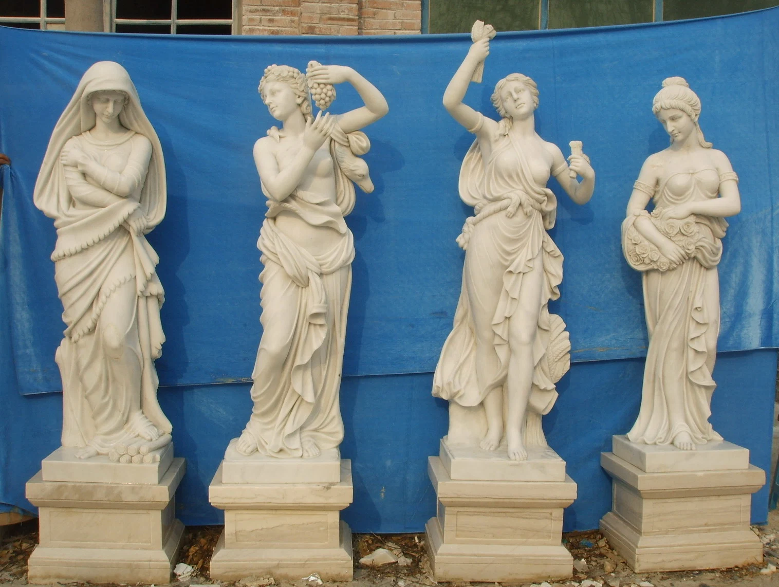 Four Season Sculptures White Marble Sculpture Natural Stone Outdoor Garden