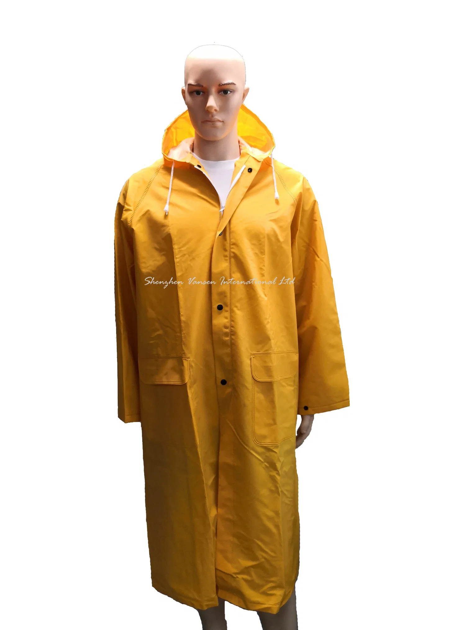 Hooded PVC/Polyester/PVC Raincoat, Rainwear, Work Clothes, Working Rain Coat, Waterproof Rain Jacket, Safety Rain Coat, Cheap Rain Wear