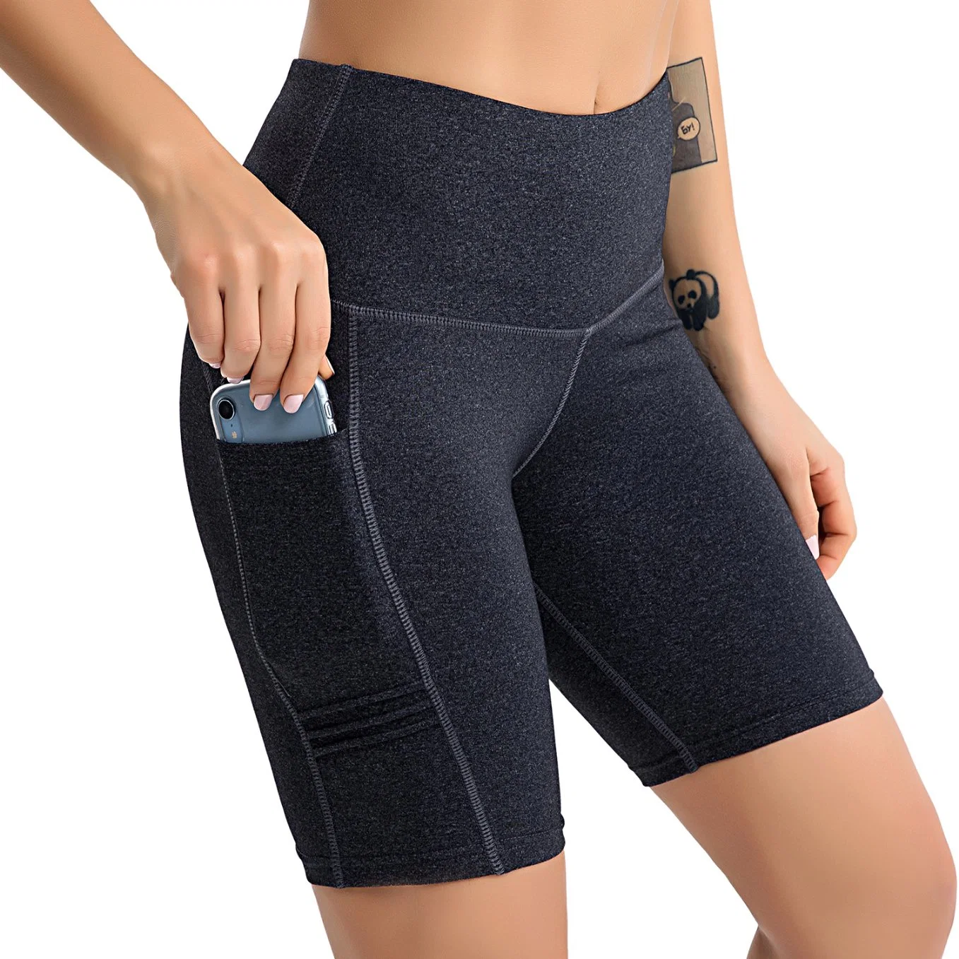 Pantalón corto de yoga de cintura alta bolsillos laterales Fitness Athletic Workout running Pantalones cortos de bicicleta