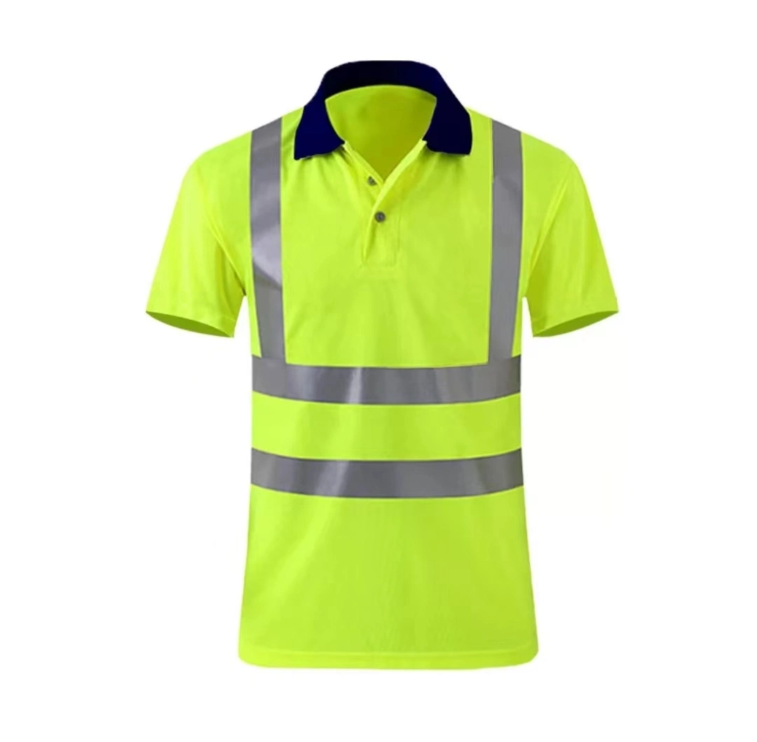 2023 Wholesale/Supplierr Price Safety Polo Short Sleeve Workwear T-Shirt Protective Hi-Vis Clothes with 5cm Reflective Tapes