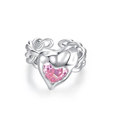 Christmas Gift Pink Diamond Love Opening Ring Pearl Zircon Tassel Chain Jewelry