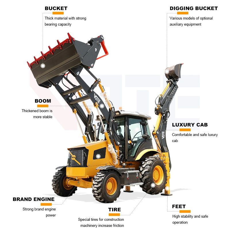 Livraison gratuite Mini-pelle chargeuse chinoise 4X4 Tracteur compact avec chargeur et rétrocaveuse Chargeuse-pelleteuse bon marché.