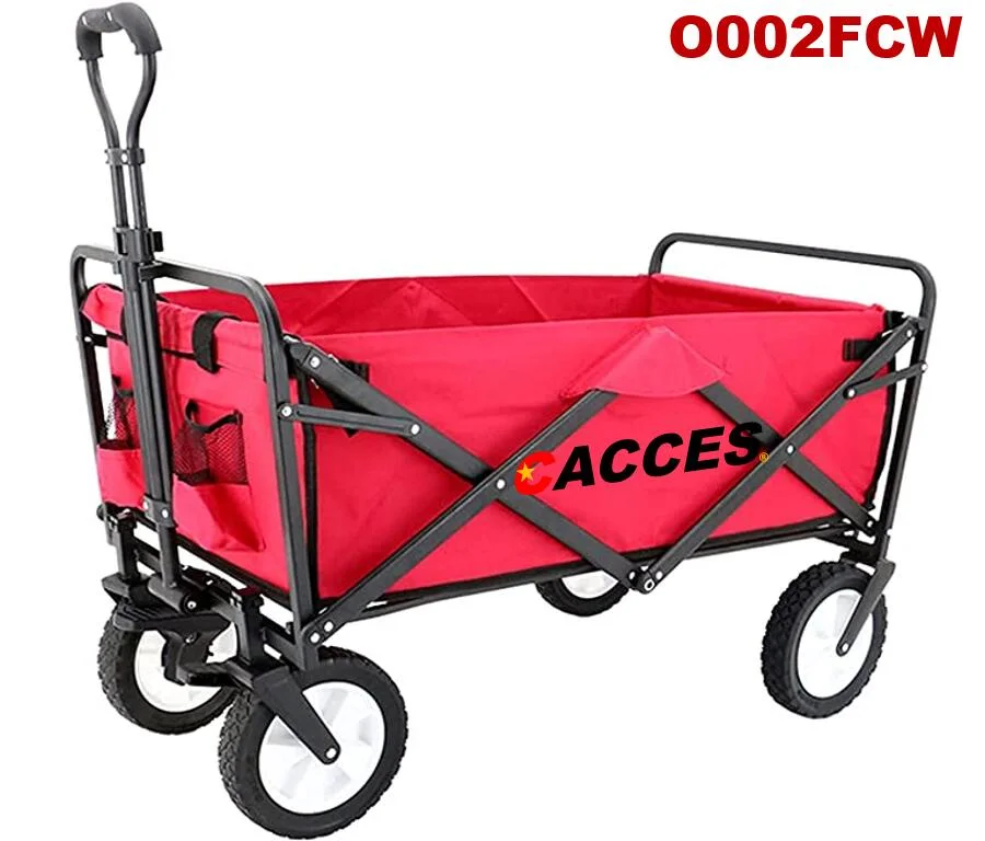 Collapsible Folding Wagon Cart Utility Wagon W/Adjustable Handle Portable Shopping Cart Outdoor Sport Heavy Duty Push Wagon Camping Beach Gardening Trolley