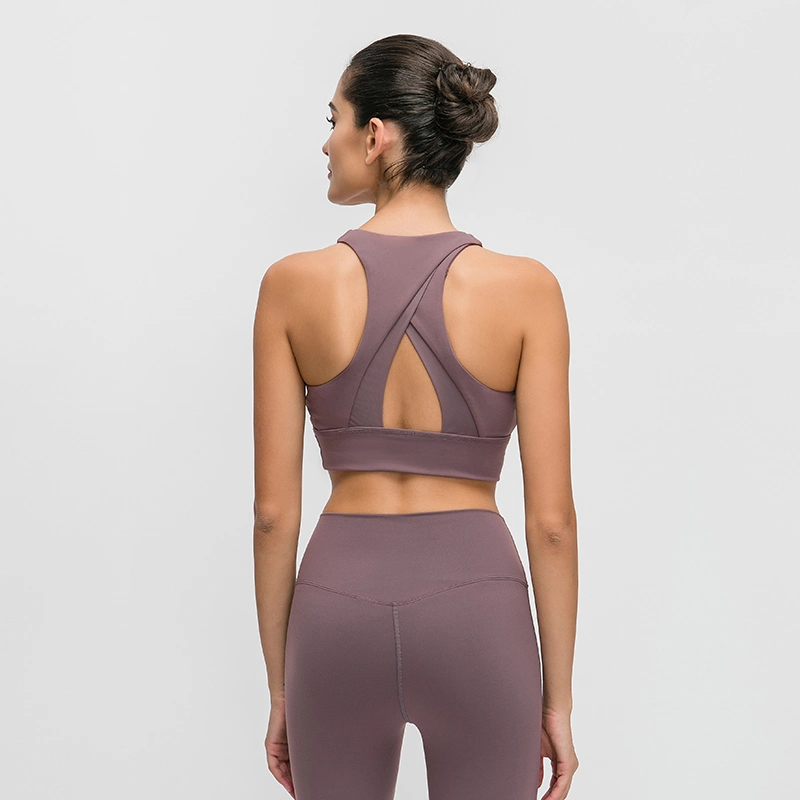 2023 New High-Neck Sports Bra Triangle Hollowed-out Back Gathering Shockproof Yoga Sports Wear