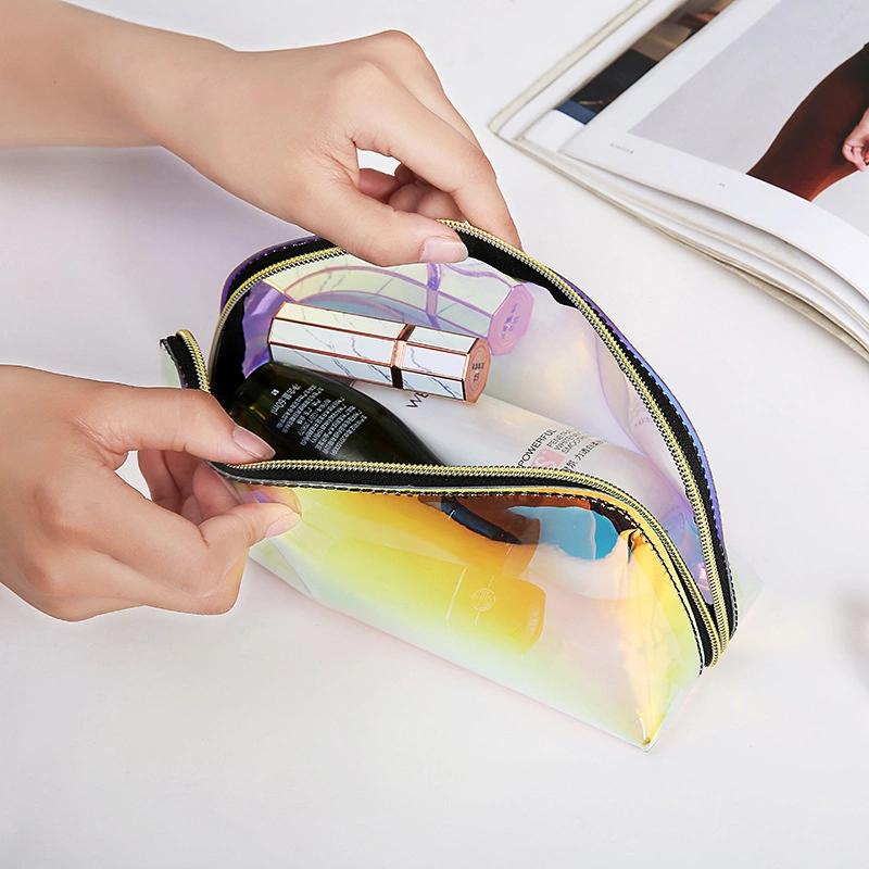 Holographic Clear Cosmetic Bag PVC Travel Laser Bag Iridescent Makeup Bag for Accessories Collection