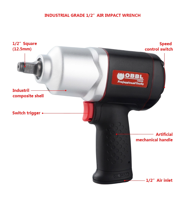 Obbl 1/2 Inches 950nm Large Motors Pneumatic Impact Wrench Air Ratchet Wrench