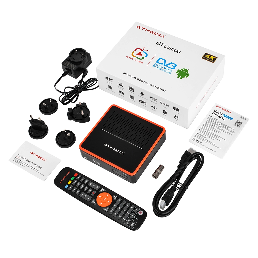 Gtmedia Gt Combo 4K 8K HD TV Box 4: 2: 2 Android 9.0+DVB-S2X/T2/C 2+16 Receptor de TV por Satélite Decoder