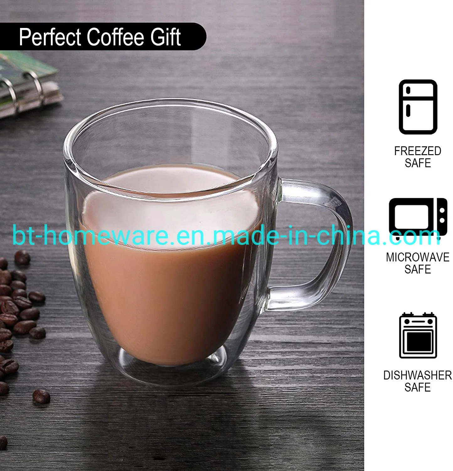 Comercio al por mayor 15oz 450ml Vidrio Doble Vidrio de borosilicato de fácil limpieza para el café té leche cerveza con tapa y el asa de bambú para el uso diario de la Oficina de regalo