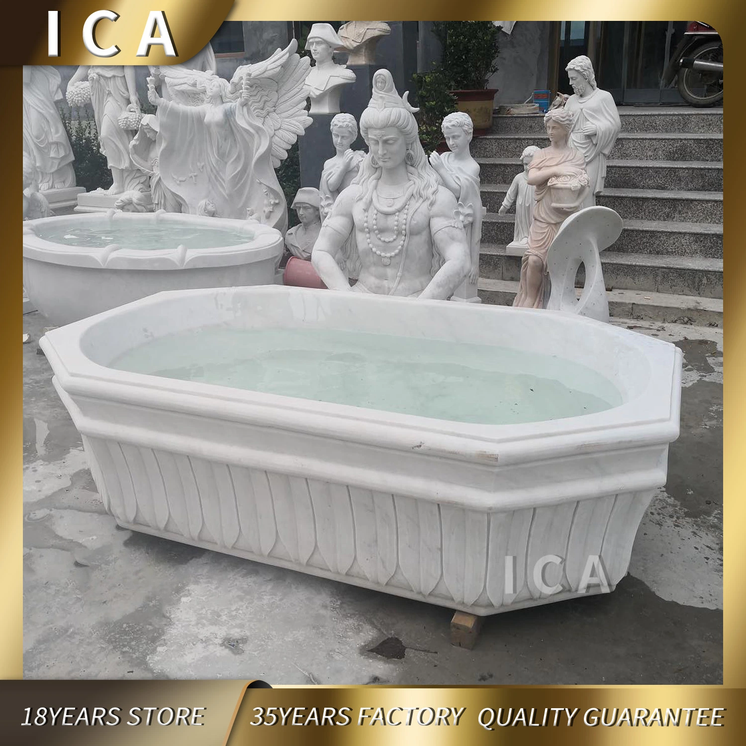 Classic Handmade Antique Style Marble Bathtub with Lion Statue