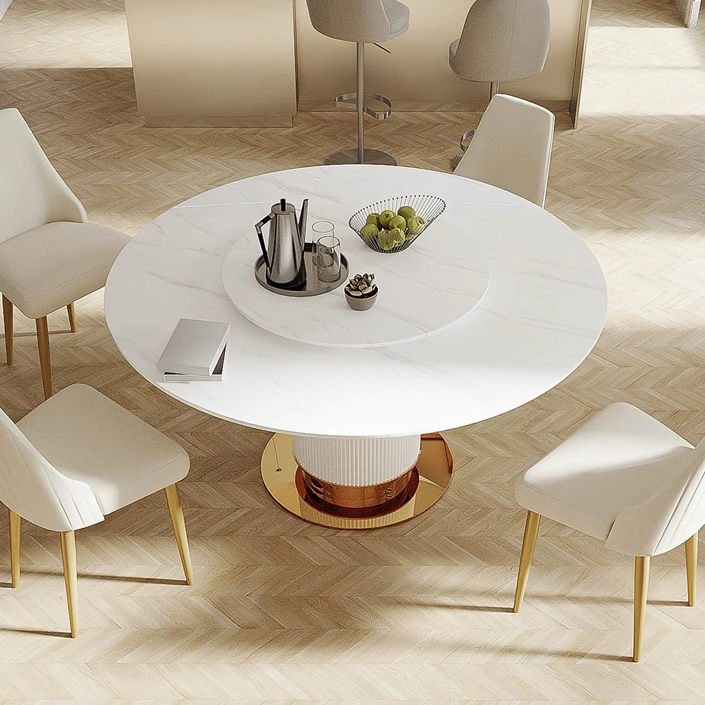 Modern Luxe Round White Glossy Sintered Stone Tabletop Dining Table 51.18&rdquor;