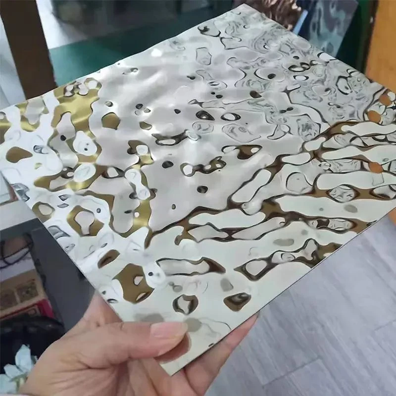 8K Golden Decor 3D Wall Panel Water Ripple with Stamp Mirror Finish 201 304 430 Decorative Stainless Steel Sheet