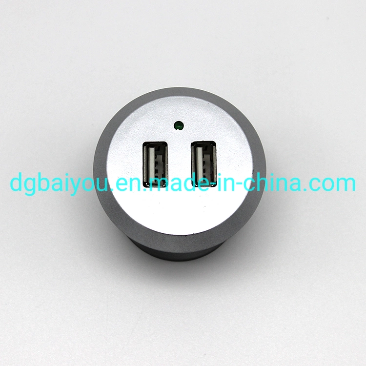 Dual USB Charger Smart Socket Round Adapter for Furniture 5V2.1A Output