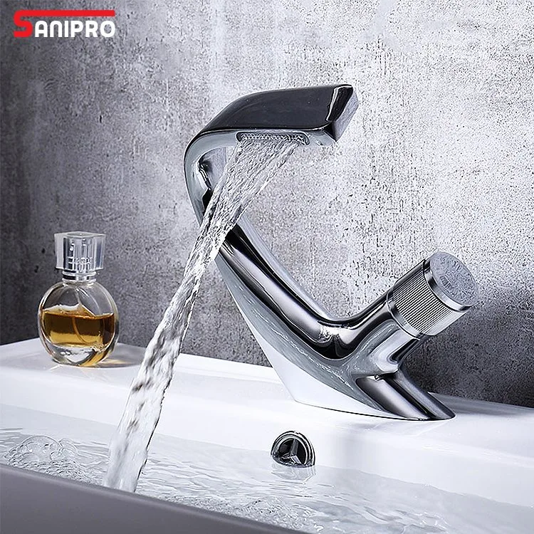 Sanipro conception unique de Luxe Bain cascade du dissipateur de robinets en laiton eau chaude et froide robinet mélangeur se laver les robinets du bassin de la salle de bains