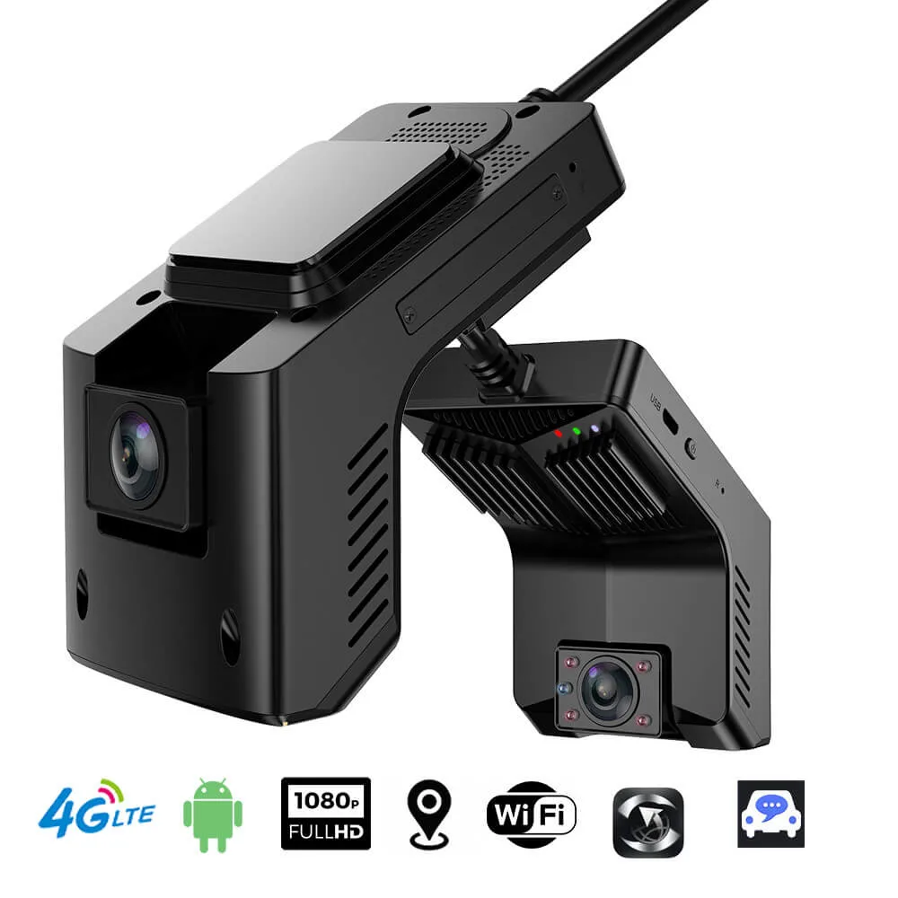 Câmara de tablier 4G para automóvel com câmara de tablier HD 1080P Mini Wi-Fi Gravador de vídeo oculto caixa preta Câmara dianteira e traseira IV Visão noturna