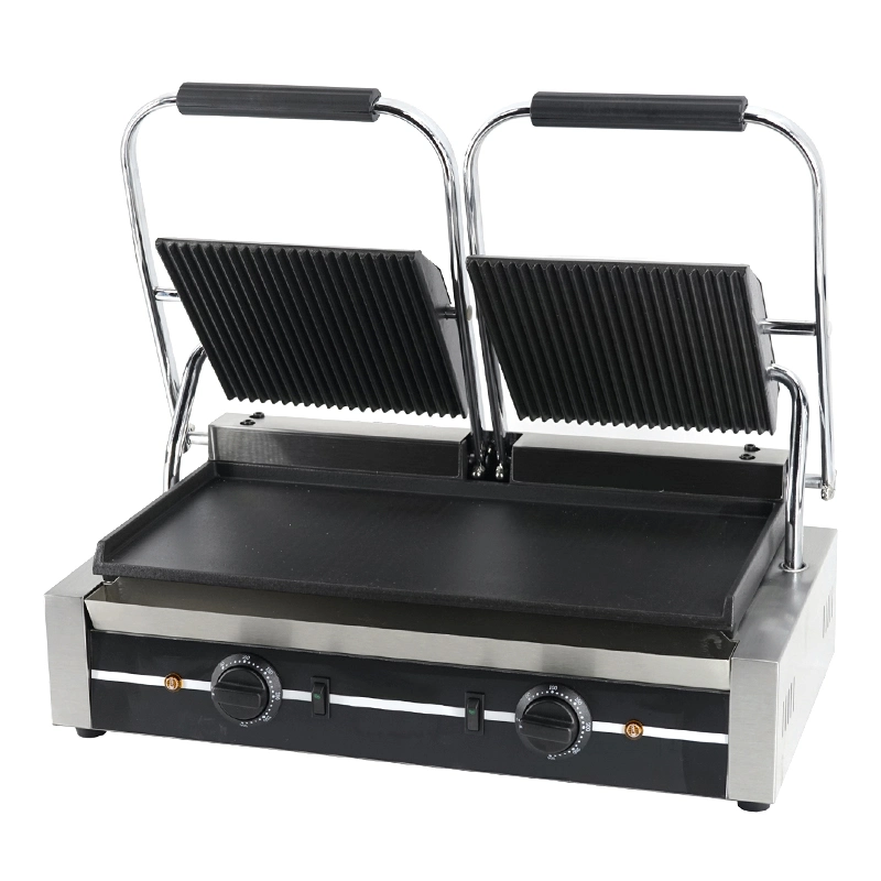 Commercial Electric Panini Grill, Contact Grill, Top Grooved + Bottom Flat