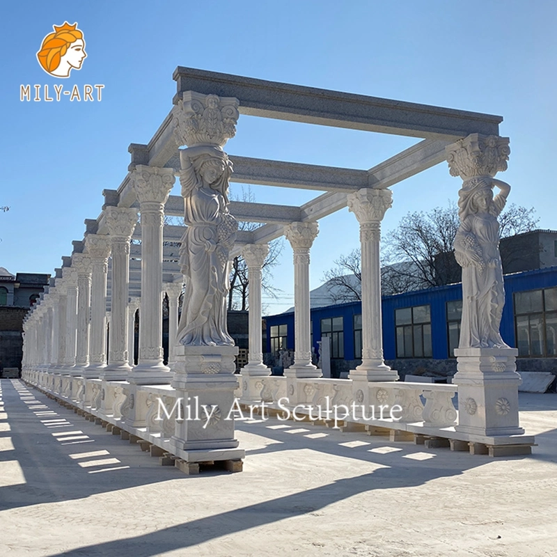 Decoration Large White Natural Stone Square Marble Column Gazebo