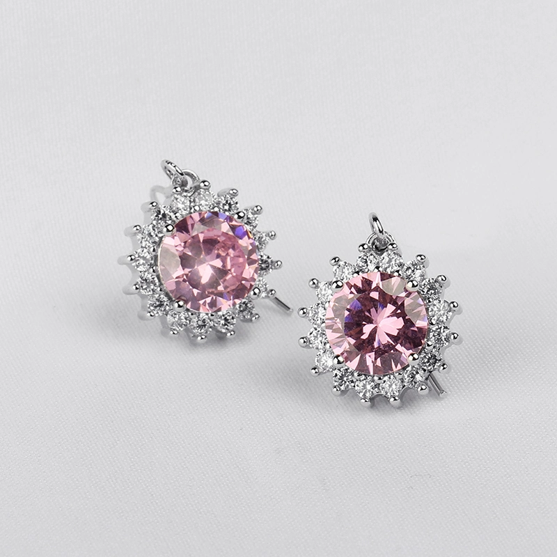 Boucles d'oreilles longues en CZ rose pour femme de bijoux de mode en gros.