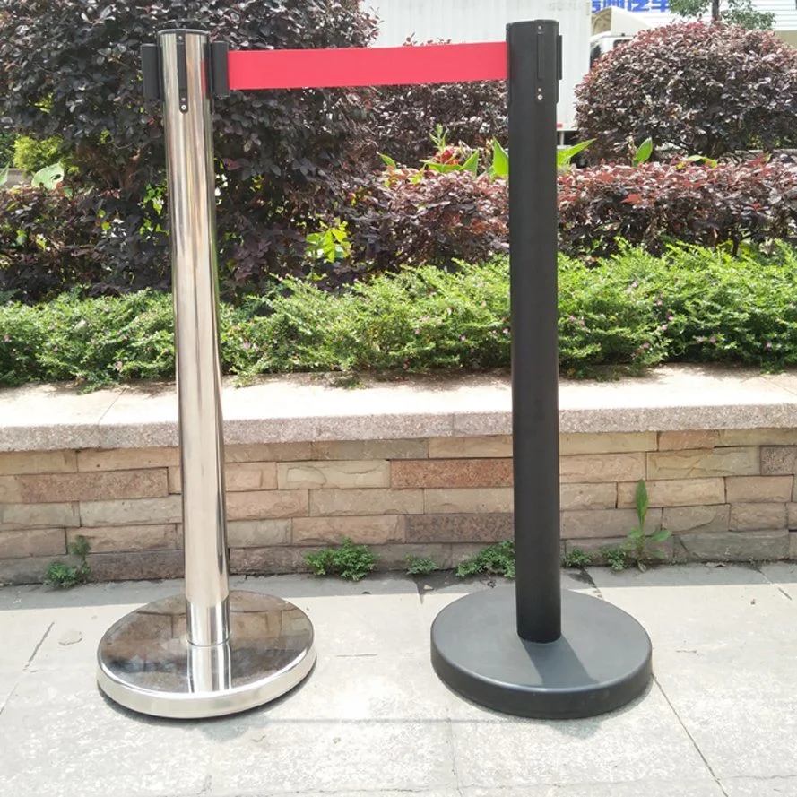 Stainless Steel Mirror Silver Q Stanchion with 2m Retractable Nylon Belt