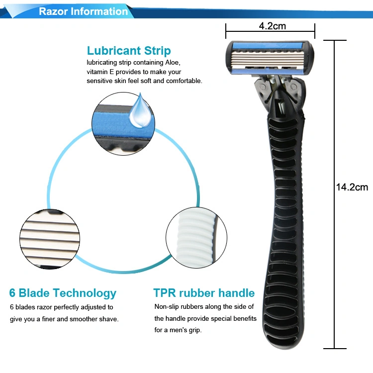 Private Label резиновую рукоятку 6 Blade бритвенная система бритвы с сменный фильтрующий элемент