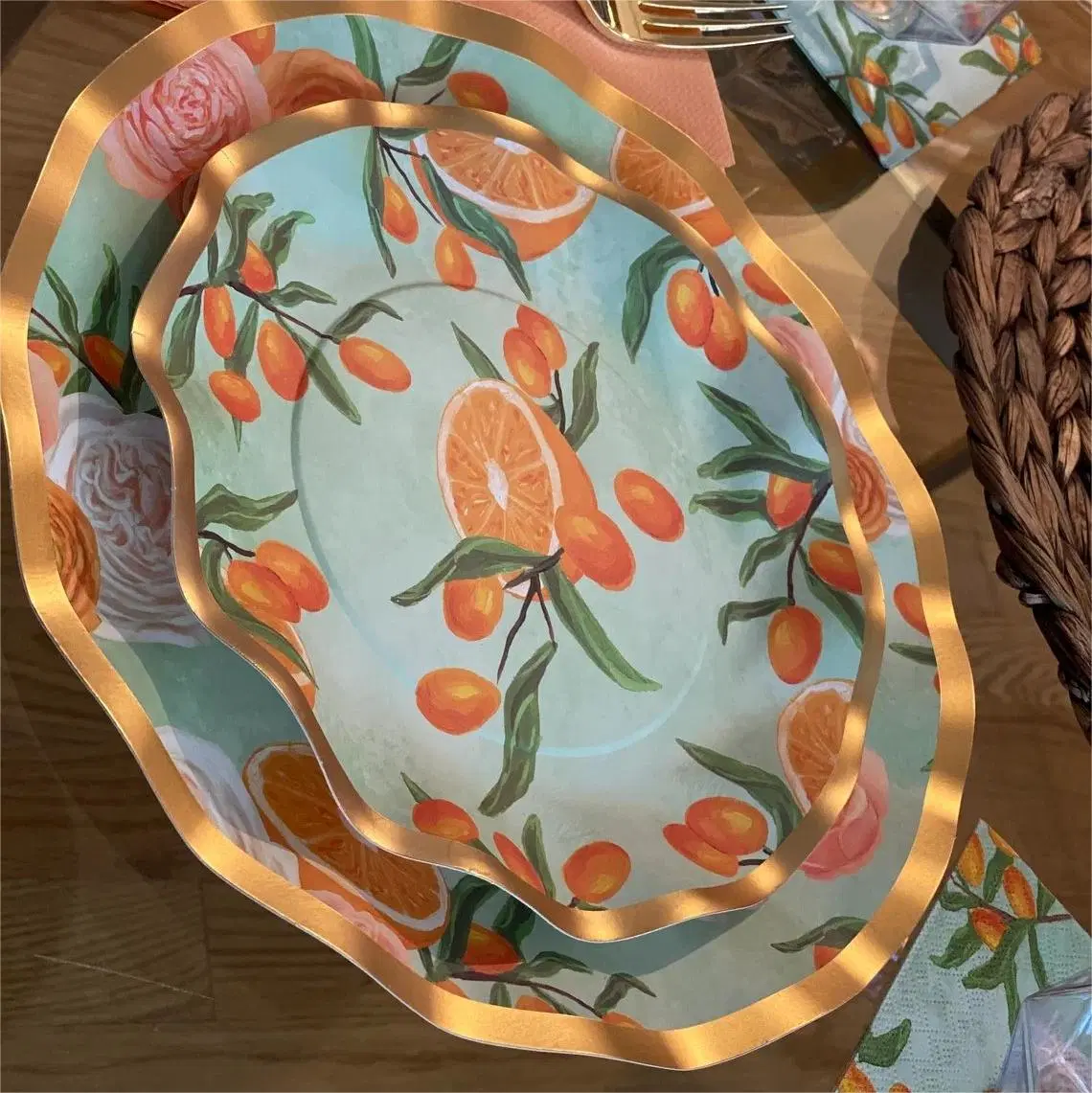 Garden Orange Tea Party Plates Tableware Manufacturer Autumn Paper Disposable Tableware Set