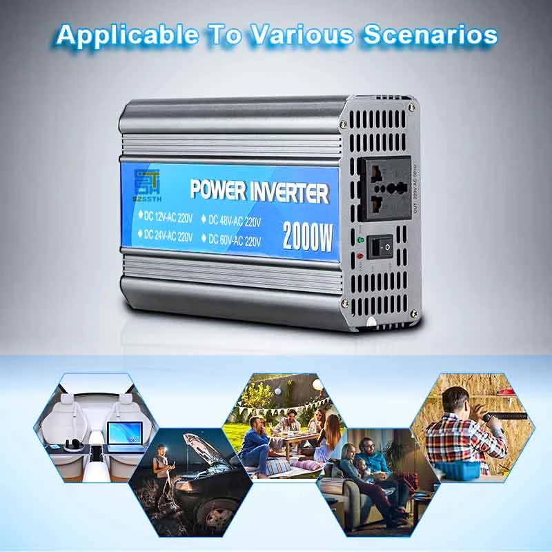 High Efficiency Power Inverter 2000W DC12V to AC220V Modify Sine Wave