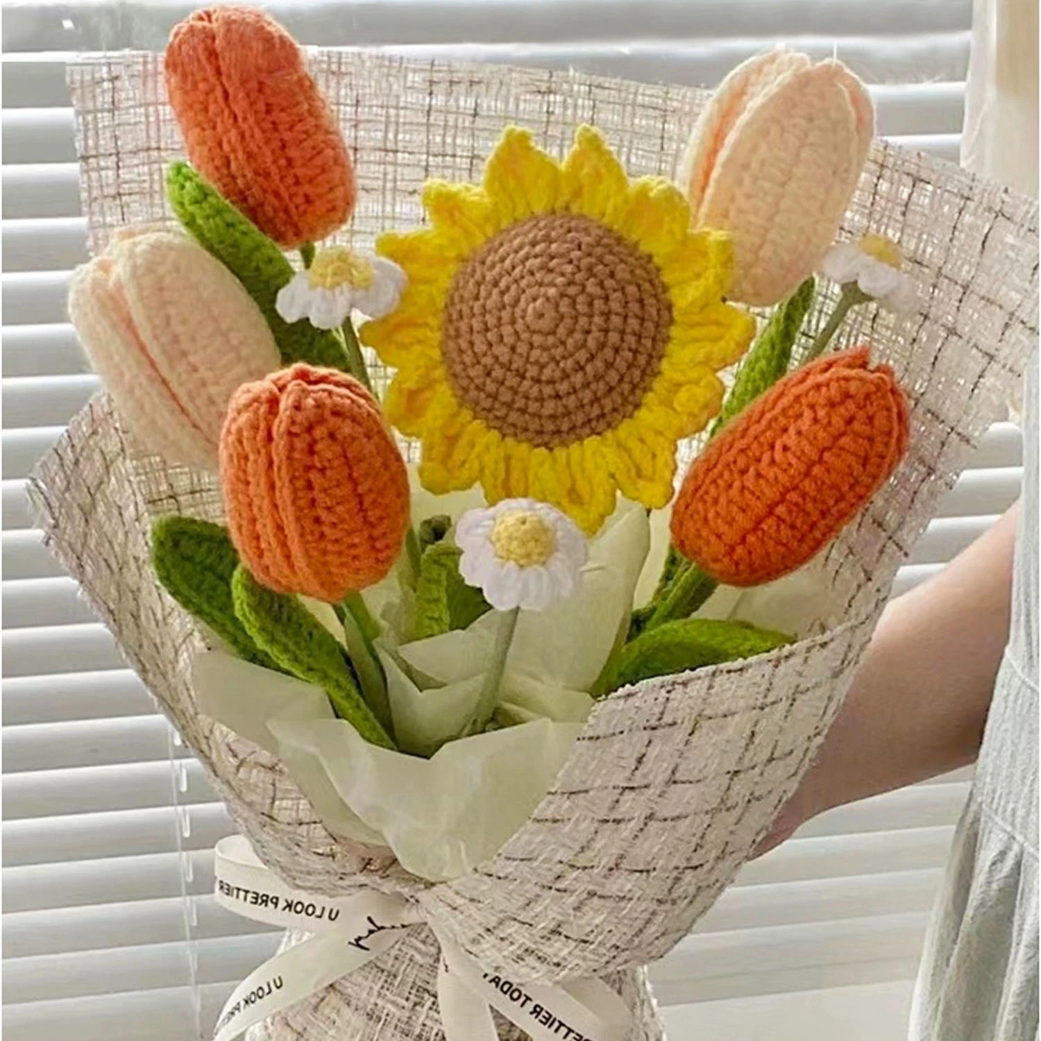 Happy Mother's Day Artificial Woven Flowers Knitted Tulip Bouquets Festival Holiday Decorations Gifts