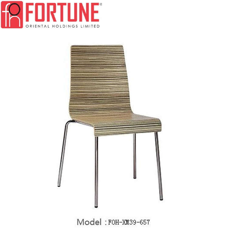 Precio más bajo de madera contrachapada Restaurante Silla apilable con acero inoxidable para la venta (FOH-XM40-143)