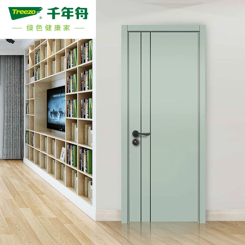 Modern Design Wood Grain Plywood Single Swing Flat Door PVC Painting Door