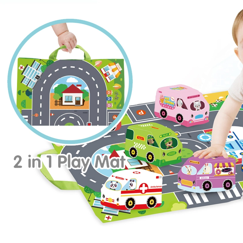 Kleinkinder Kleinkinder Kinder Waschbar Ungiftig Racing Soft Tuch Auto Spielzeug Set Aktivität Spielmatte mit Aufbewahrungstasche und 6 Autos