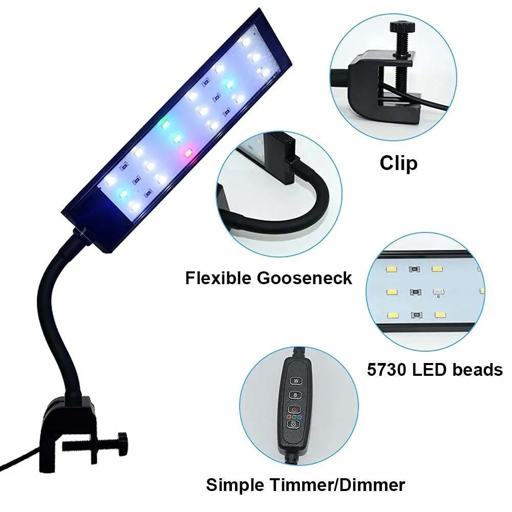 RGB Clamp Aquarium Light Fish and Plant Aquarium Lighting with Timer Dimmer