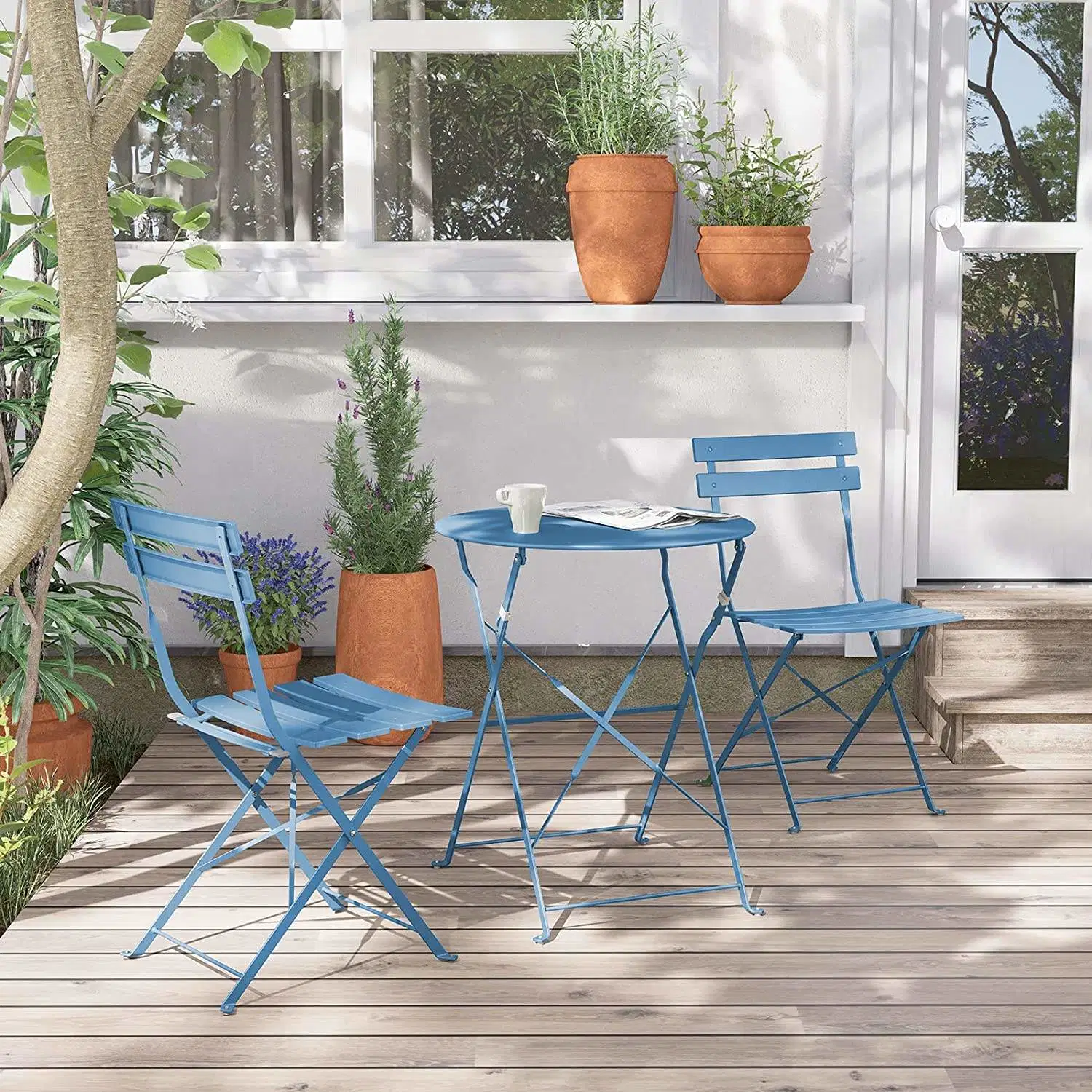 Faltbare Outdoor-Patio-Möbel-Sets Garten Metall Klapptisch Stuhl 3-Teilige Sätze