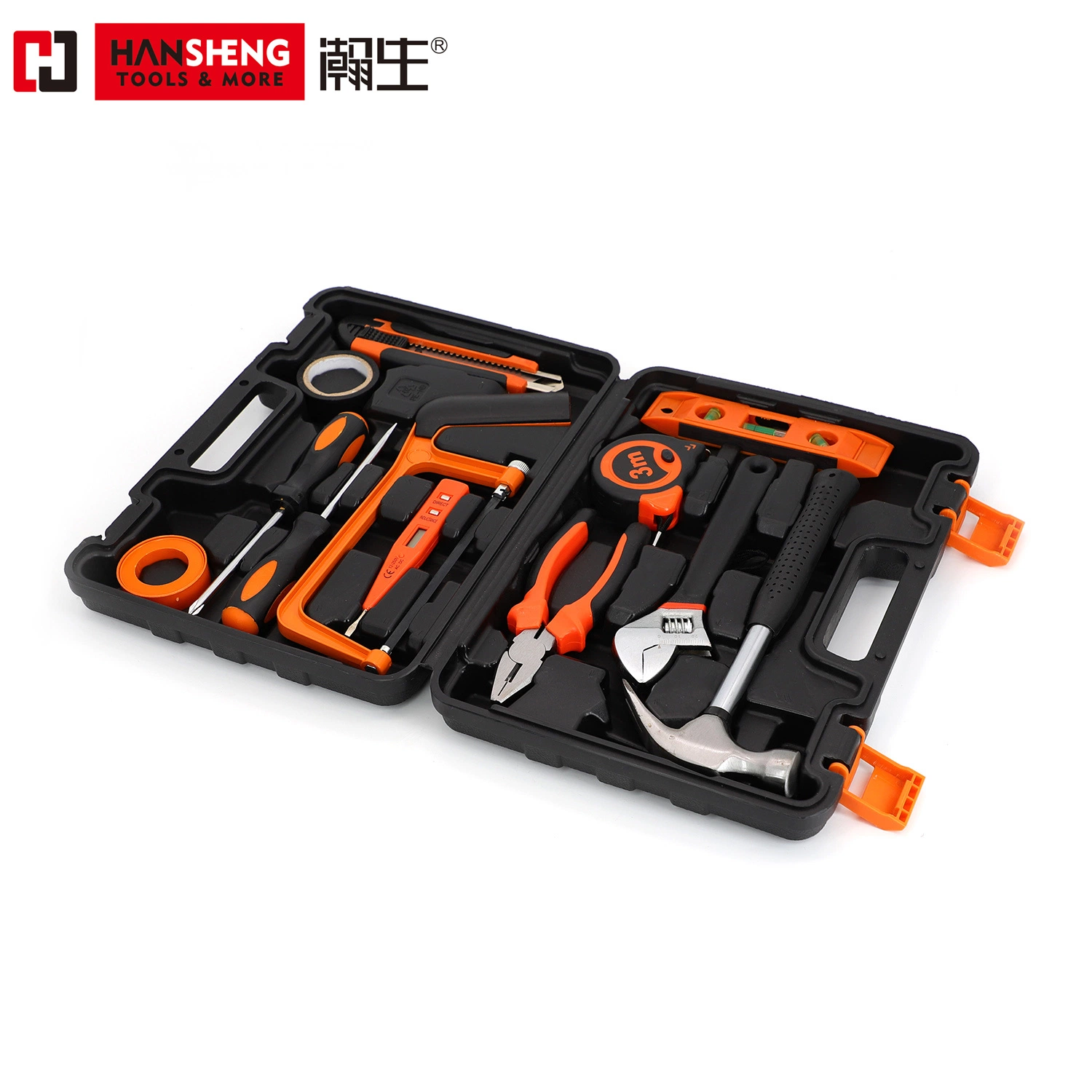 Household Set Tools, Plastic Toolbox, Combination, Set, Gift Tools, Made of Carbon Steel, CRV, Polish, Pliers, Wrench, Wire Clamp, Hammer, Snips, 9set