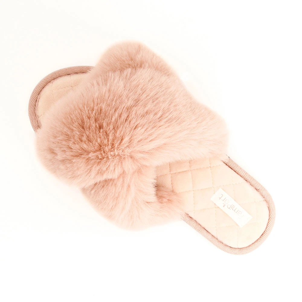 Women's Cross Band Fuzzy Slippers Fluffy Open Toe House Slippers