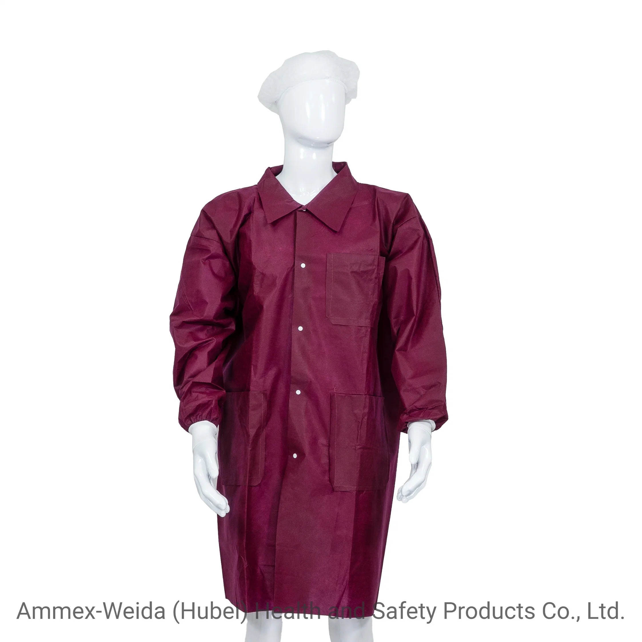 استخدم مرة واحدة PCP/SMS/MP/Tyvek Lab Coat مع لقطات ذات نمط مختلف تمنع الياقة الغبار الذي تستخدمه الشركة المصنعة للكبار باستخدام طبقة الغبار