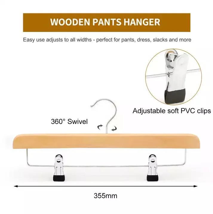 Display and Hotel Wooden Top and Bottom Clothes Hangers for Dress/Shirt/Coat/Suit/Trousers