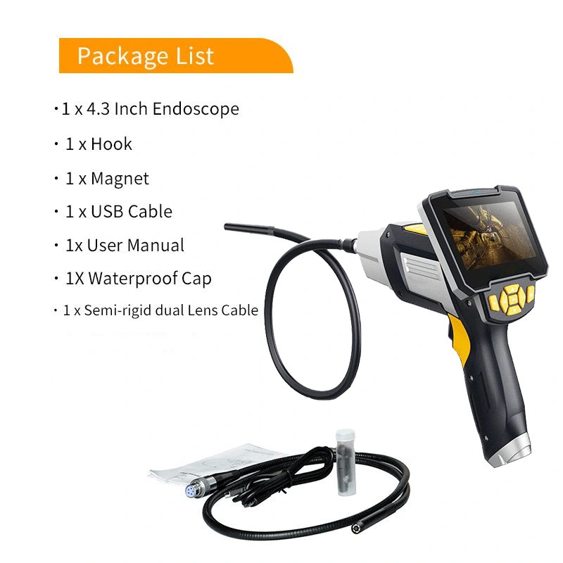 Dual Lens Endoscope Camera Handheld with 4.3" Screen Borescope Camera Rigid Endoscopic Camera Engine Sewer Drain Pipe Inspection