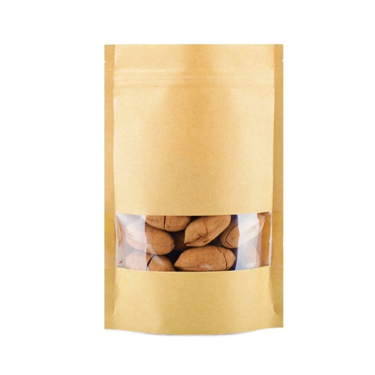 Doypack Ziplock Brown White Kraft Craft Paper Standing up Pouches Food Packaging Zipper Bags with Window