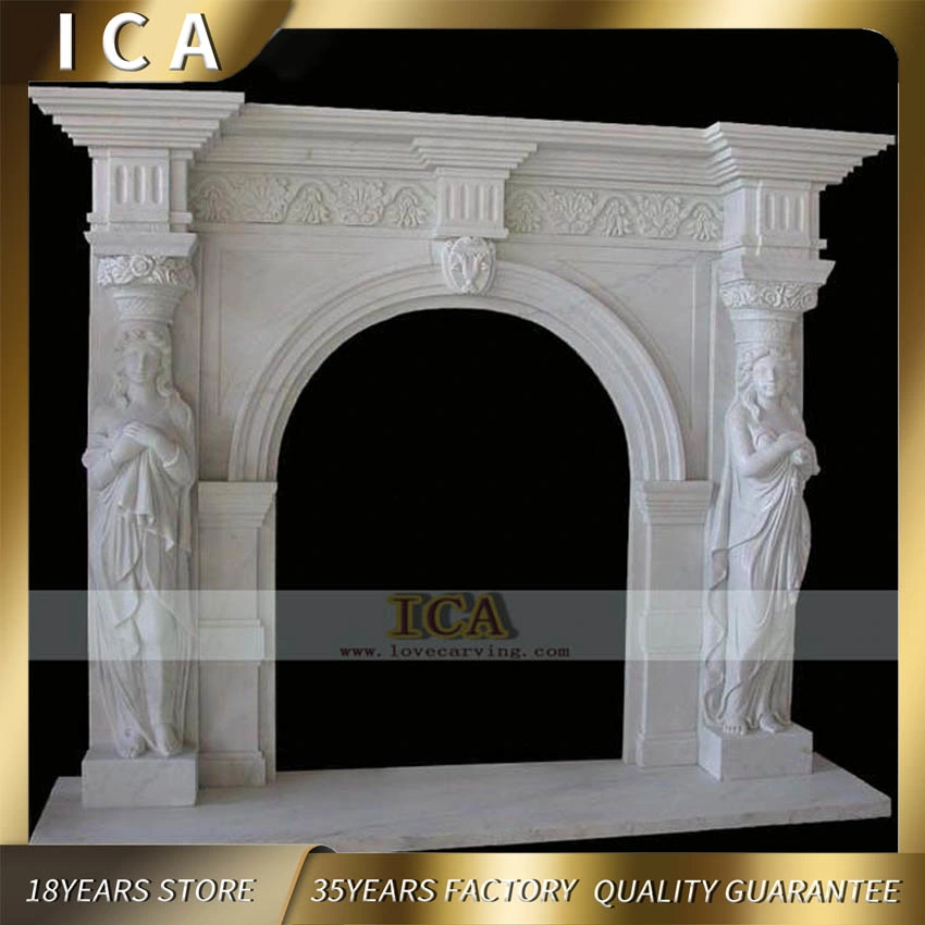 Popular Design Hand Carved White Marble Woman Statues Fireplace