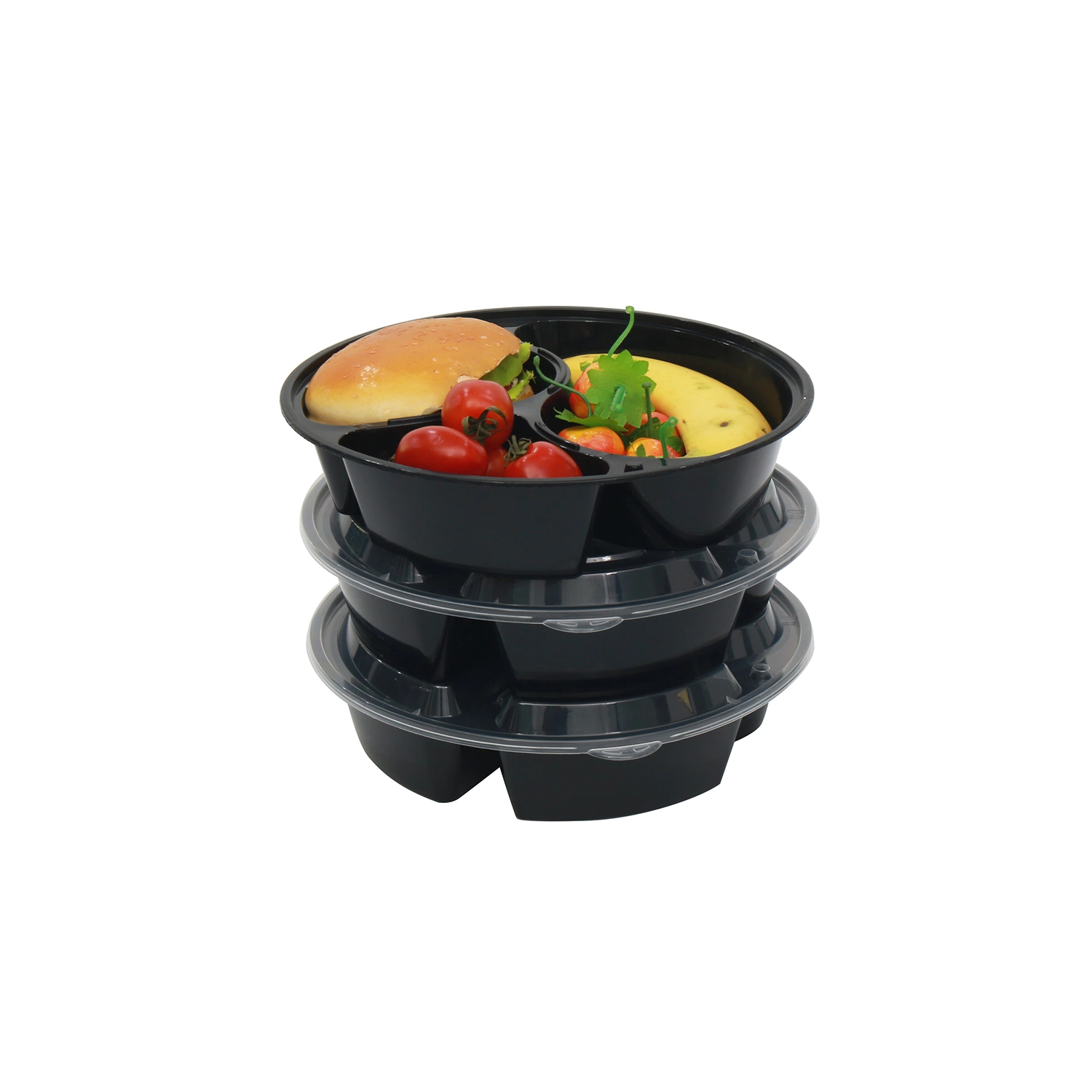 Disposable Food Container Sushi Fruit Vegetables Eco-Friendly Microwave Round 3compartments Airtight PP Crisper Takeaway Plastic Lunch Box