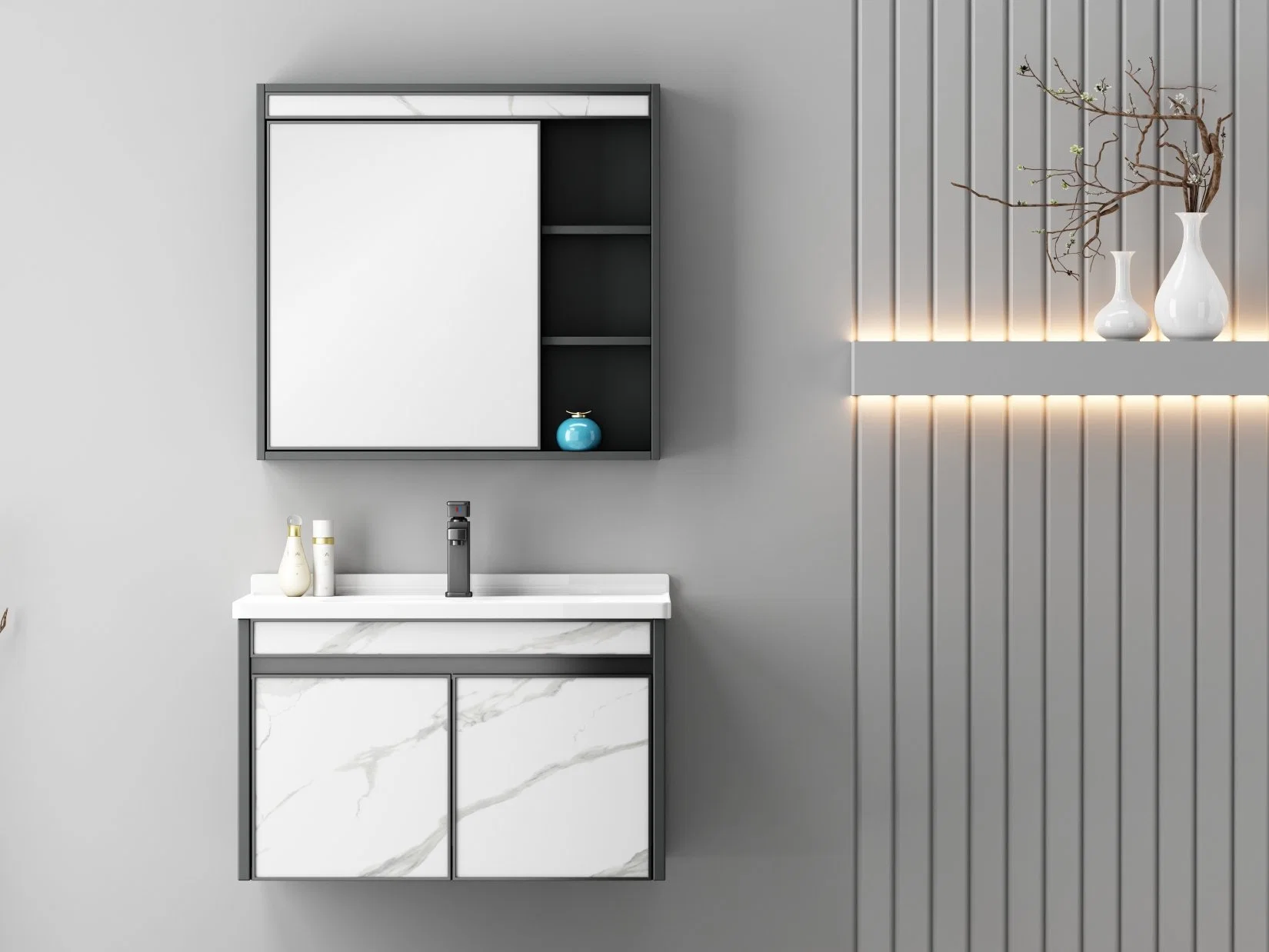 Bathroom Equipment with Mirror Aluminum Cabinet Aluminum Bathroom Cabinet (Hz799)