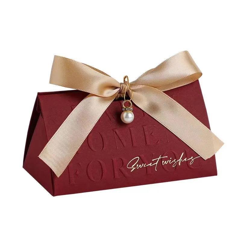 Spot Pink or Red Wedding Candy Box with Small Ornament and Silk Ribbon (elegant)