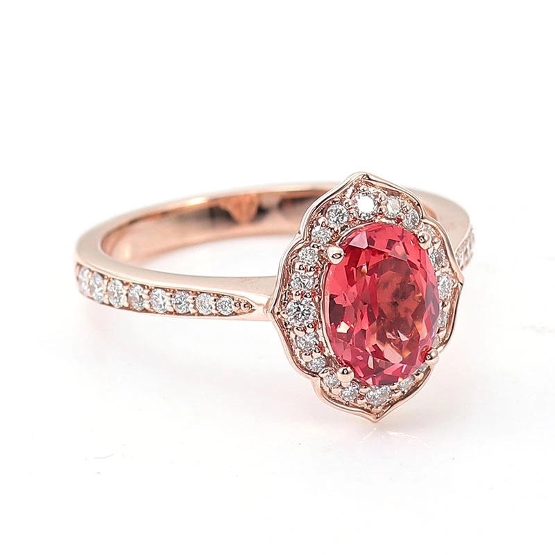 Lab crecido piedra Anillo de color con oro Rosa 14K para la Mujer Boda