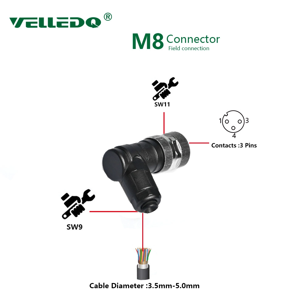 M8 4 Pin Female Right Angle Sensor Connector Round Plug Connector