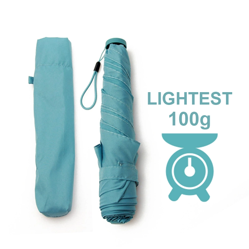 100g World Lightest Solid Color 5 Ribs Compact Size Travel Rain Folds Umbrella