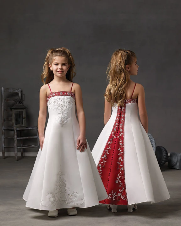Vestidos de niña de las flores bordados Vestido de dama de honor junior de vino para bodas y eventos formales FL27210
